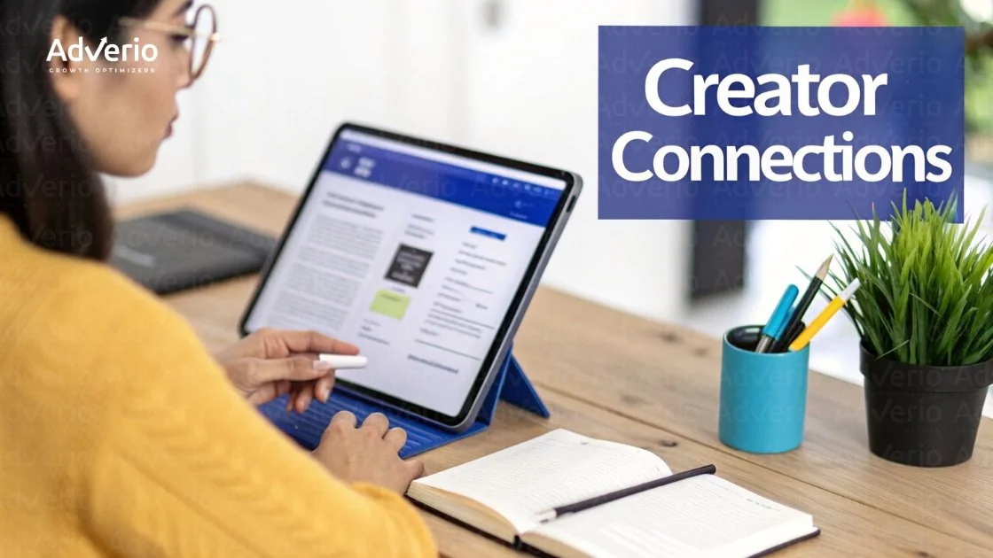 Amazon Creator Connections: When Influencer Traffic Actually Drives Incremental Sales 20 A person working on a tablet with a stylus, an open notebook, and office supplies on a wooden desk.