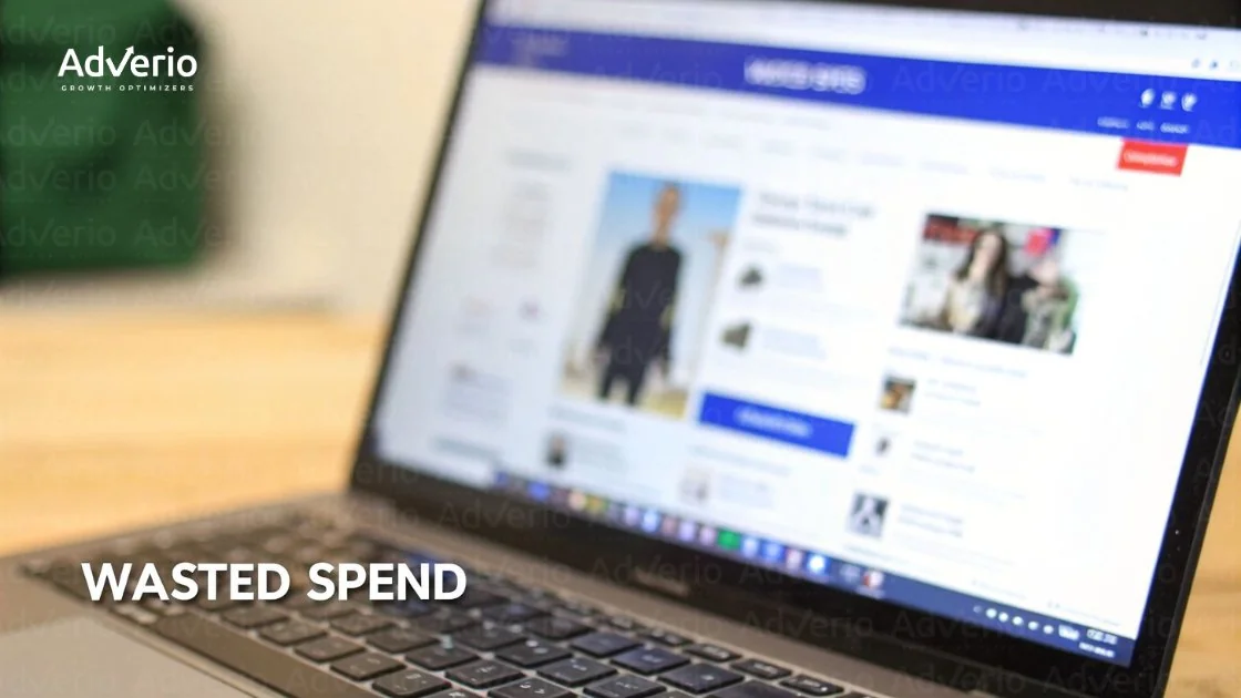 Amazon Creator Connections: When Influencer Traffic Actually Drives Incremental Sales 21 A silver laptop with a blurred screen displaying a social media feed and 'WASTED SPEND' text.