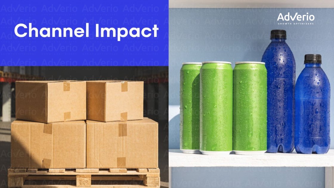 From Amazon to Retail Shelves: How Digital Brands Break Into Physical Retail 18 Cardboard boxes on a pallet next to green cans and blue bottles, illustrating channel impact.