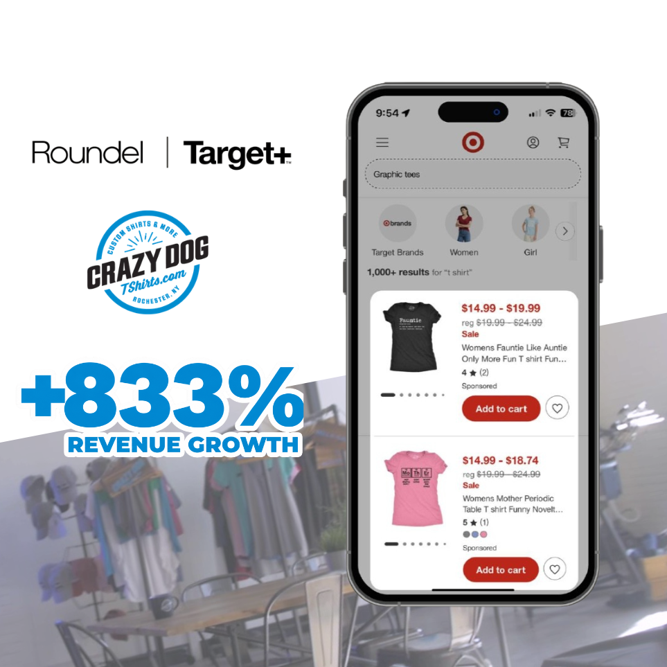 Sell On Target Plus 3 Crazy Dog T-Shirts Target Product Ad campaign results via Roundel