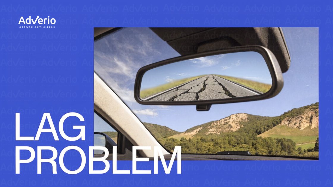 Amazon Account Health Assessment: The State Engine Model 17 Rearview mirror reflects a cracked road, symbolizing past issues, with text 'LAG PROBLEM' and mountains visible.