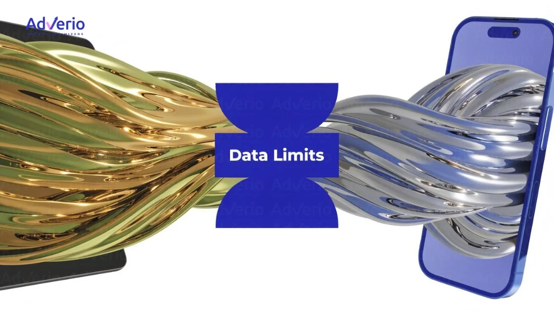 Amazon Data Walmart Connect: The Strategy Guide 18 Two smartphones connected by twisting golden and silver data streams, with 'Data Limits' text in the center.