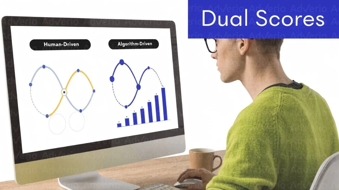 Strong LQS, Still Stalling? How to Diagnose the Machine Layer Your Listing Audit Missed 16 A man views a computer screen displaying 'Human-Driven' and 'Algorithm-Driven' graphs with a 'Dual Scores' overlay.