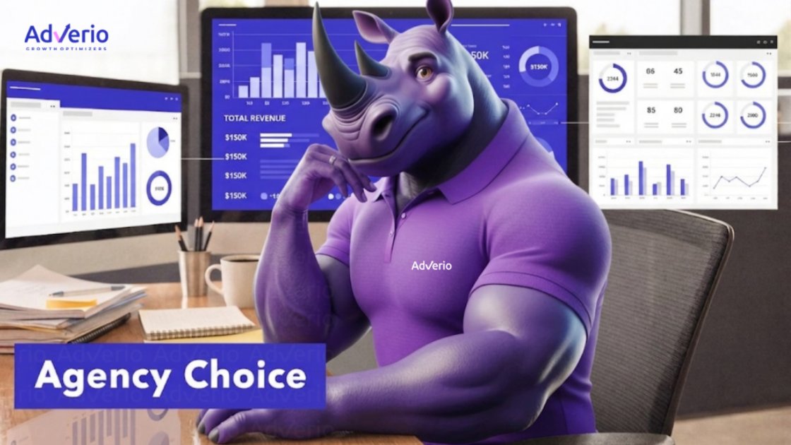Trivium Group Amazon Agency: 2026 Comparison and Review 16 A purple rhino mascot at a desk with computers displaying business analytics, promoting