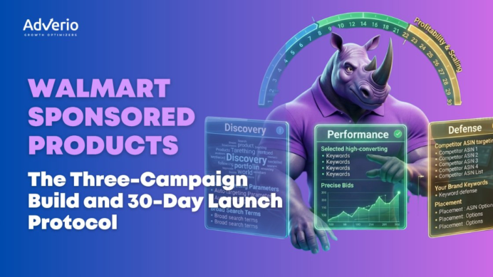 Walmart Sponsored Products three-campaign build and 30-day launch protocol guide by Adverio
