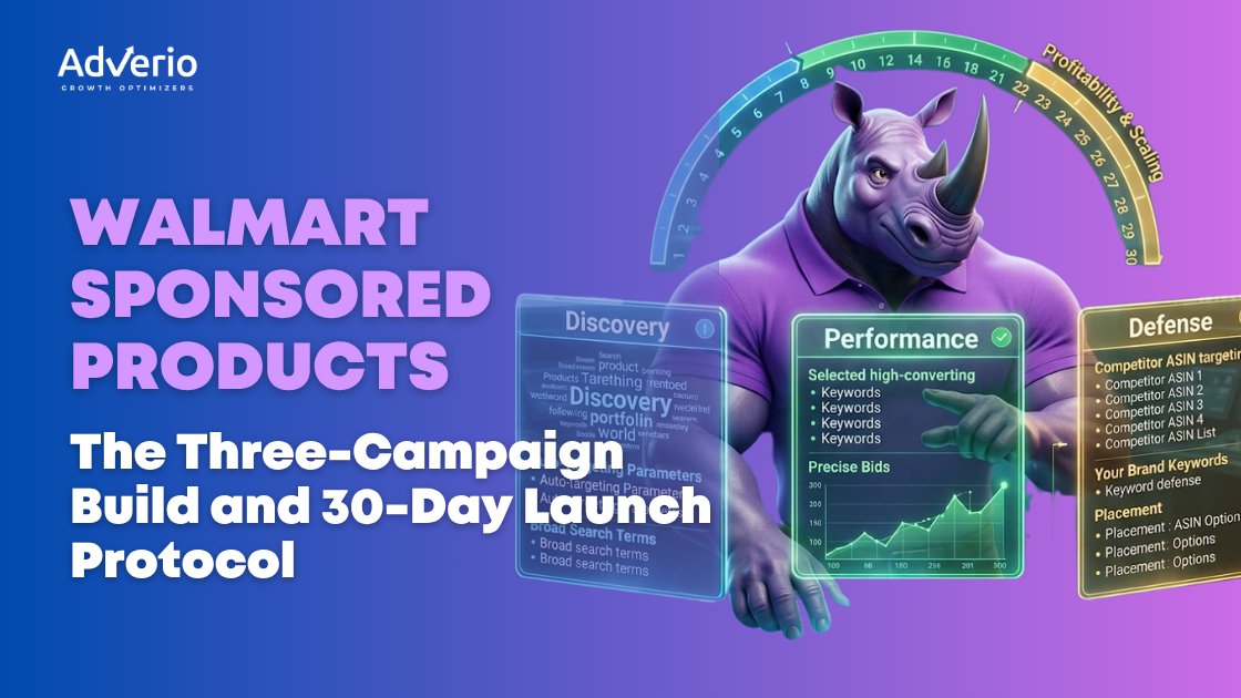 Walmart Sponsored Products three-campaign build and 30-day launch protocol guide by Adverio