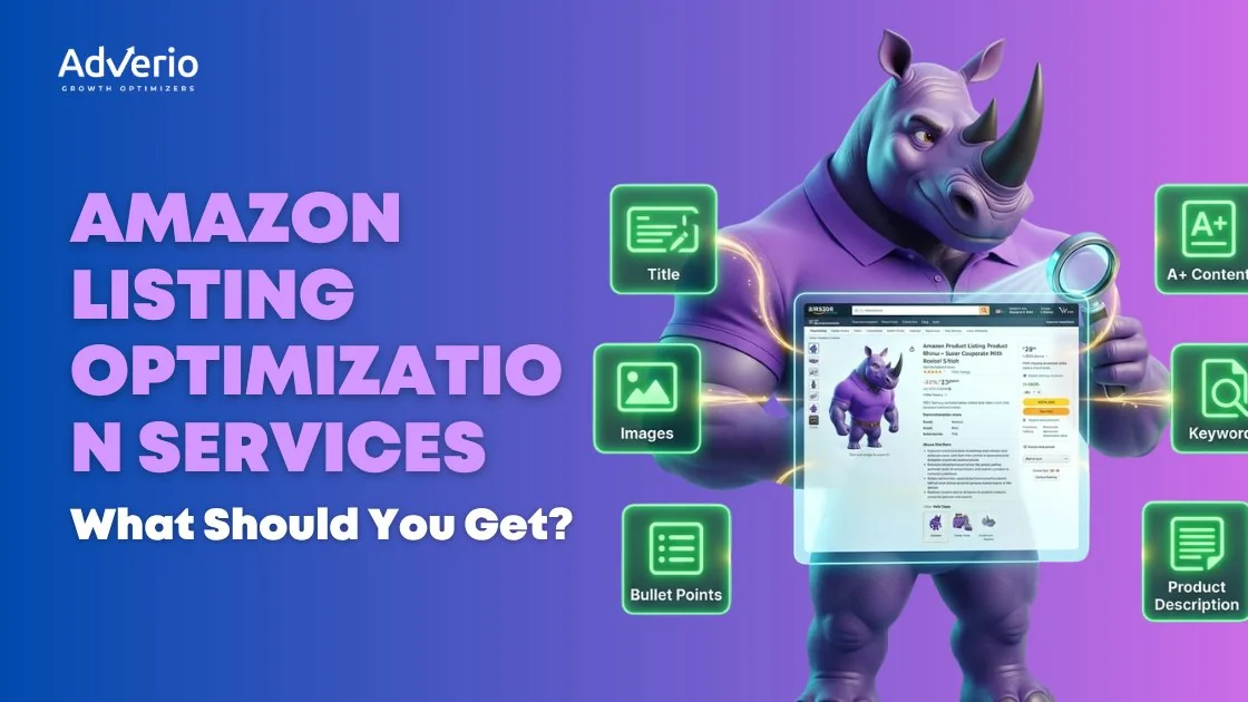 Adverio cover graphic for a guide on Amazon listing optimization services